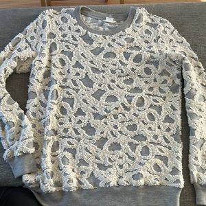 Cozy and Trendy Club Monaco Gray Sweatshirt with Overlay/Appliqué